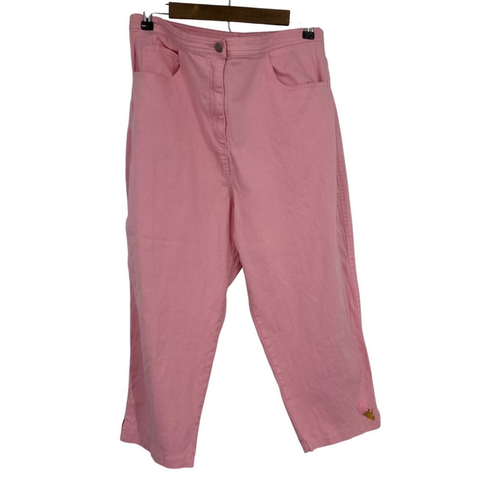 Quacker‎ Factory Pink Capri Pants With Seed Bead Ice Cream Cone Womens Size L